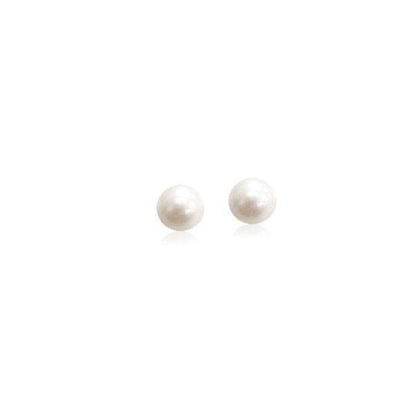 Freshwater pearl button stud earrings with rhodium plating