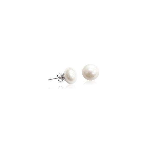 Freshwater pearl button stud earrings with rhodium plated finish and butterfly backing