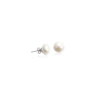 Freshwater pearl button stud earrings with rhodium plated finish and butterfly backing